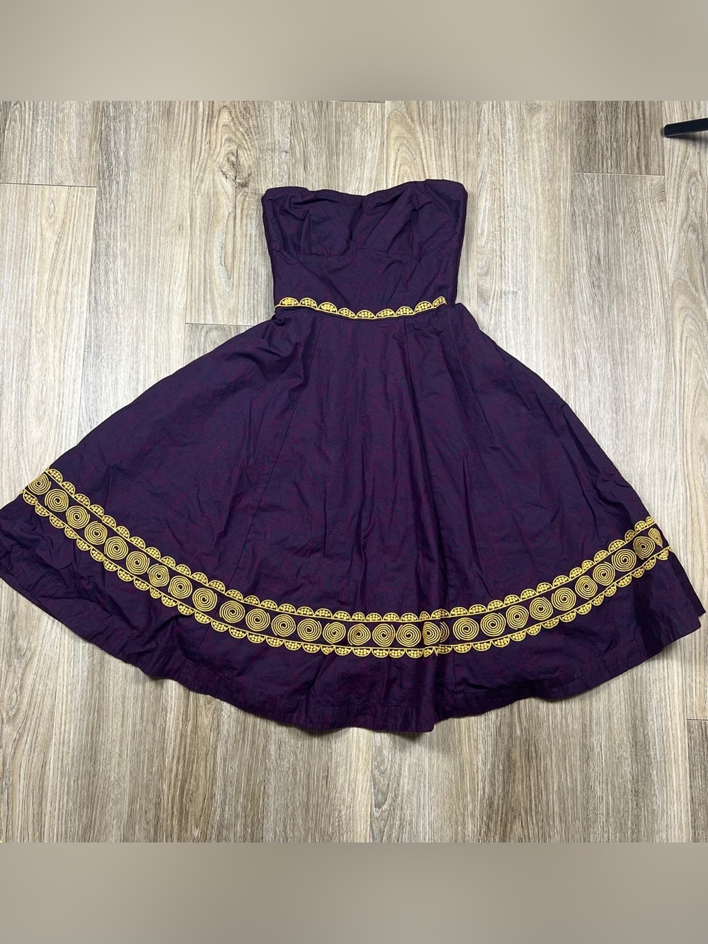 Strapless Purple Dress with Gold Embroidery